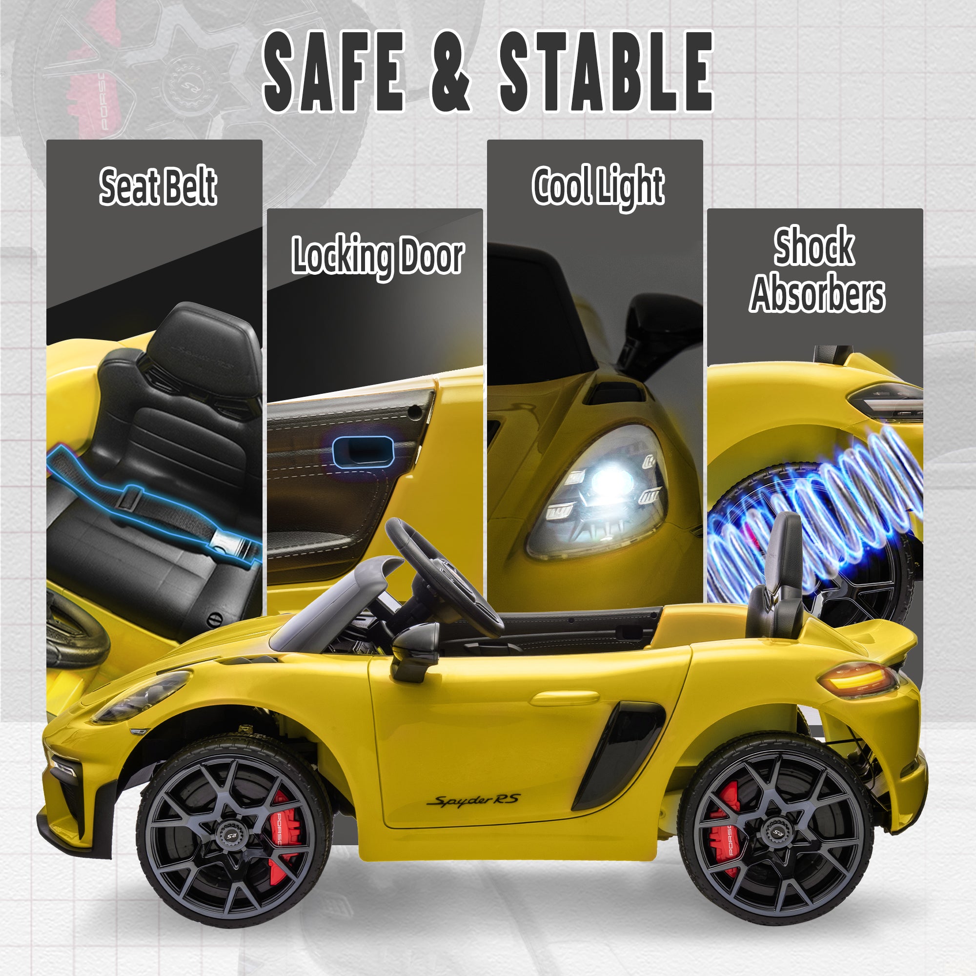 Porsche 718 Kids Ride On Toy, Electric Car for Toddlers with Remote Control, 4 Wheel Suspension, Bluetooth, Music, LED, Safety Belts, Kids Sports Ride on Car for Toddler 3-6 Yrs Boys Girls Gifts