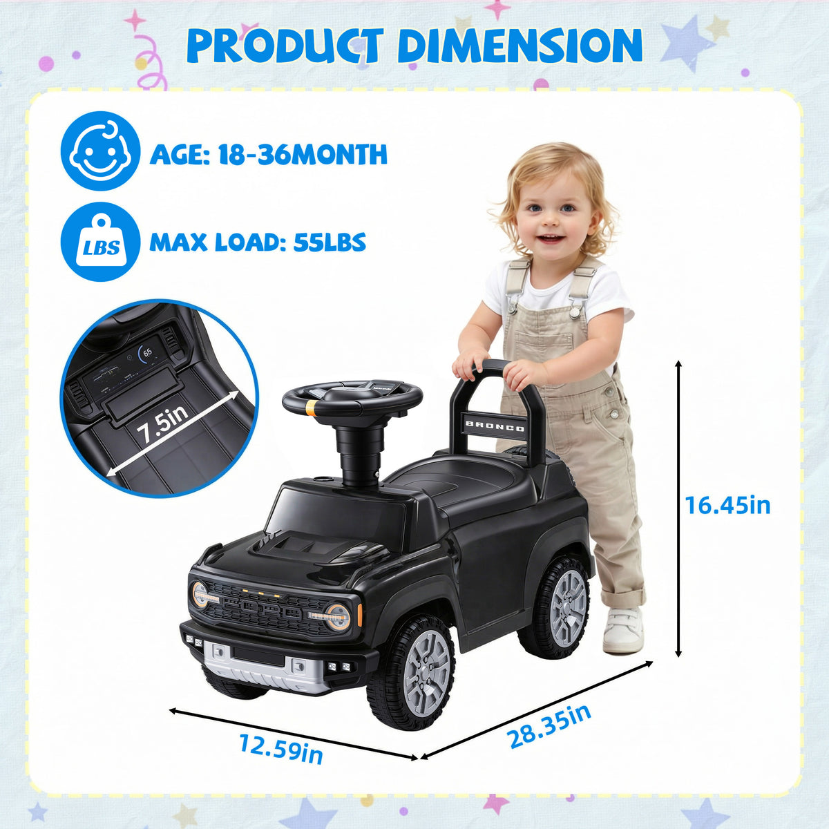 Licensed Ford Bronco Raptor Toddler Ride On Car for Ages 1-3, Foot to Floor Kids Car with Music & Horn, First Ride On Toy for Toddlers