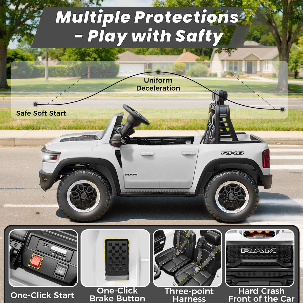 24V 2 Seats Ride On Car for Kids, Licensed RAM RHO 1500 Powered Electric Car with 4 Wheels Spring Suspesion, Ride On Toy for 3-8 Year Boys & Girls with Remote Control, Horm, Siren, LED Lights