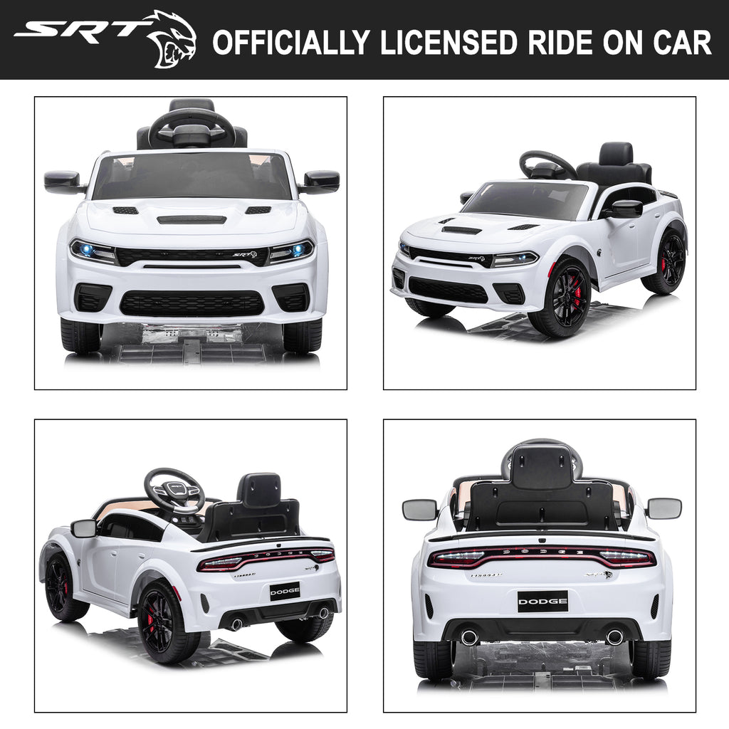 12V Ride On Car, Dodge Charger Powered Electric Car with Battery Powered, Bluetooth, Remote Control, LED Light, Ride On Toy for Ages 3+ Kids
