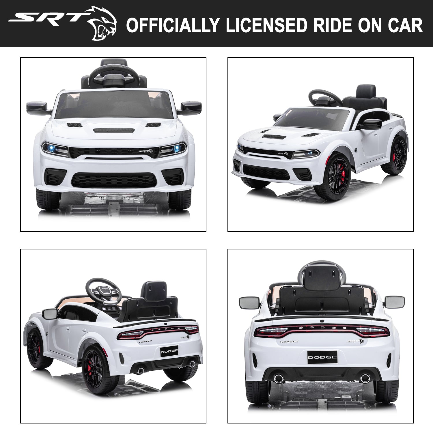 12V Ride On Car, Dodge Charger Powered Electric Car with Battery Powered, Bluetooth, Remote Control, LED Light, Ride On Toy for Ages 3+ Kids