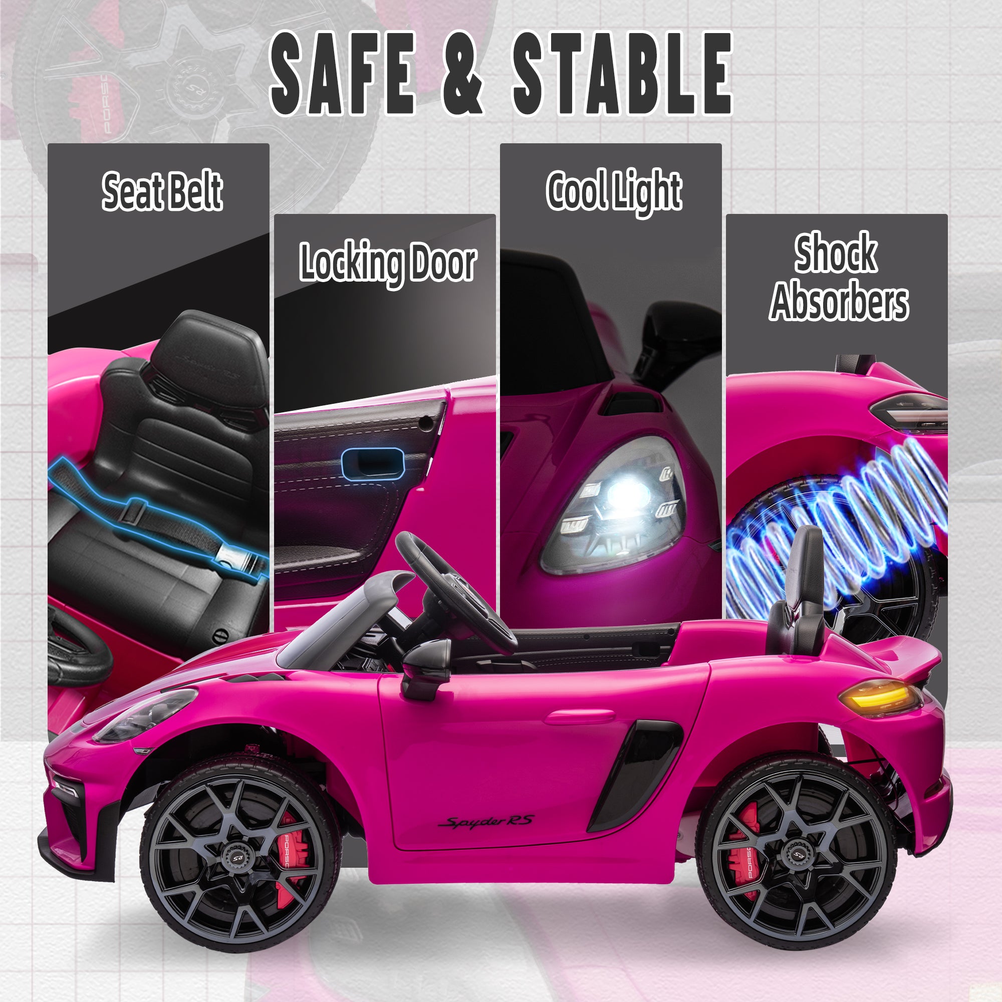 Porsche 718 Kids Ride On Toy, Electric Car for Toddlers with Remote Control, 4 Wheel Suspension, Bluetooth, Music, LED, Safety Belts, Kids Sports Ride on Car for Toddler 3-6 Yrs Boys Girls Gifts