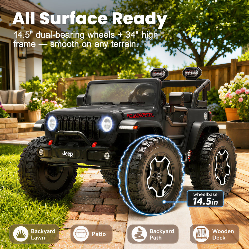COCLUB 24V Jeep Wrangler Rubicon Ride On Car 2 Seaters for Big Kids, Powered Ride On w/4 Wheels Spring Suspension, Parent Remote Control, LED Lights, Bluetooth, MP3, Ride On Toy for Ages 3-8