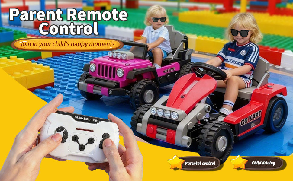 COCLUB 12V 2 Forms Block Electric Car, Power 4 Wheels Ride On Car with Remote Control, Spring Suspension, Ride On Toy for Ages 3+ Kids, Blue
