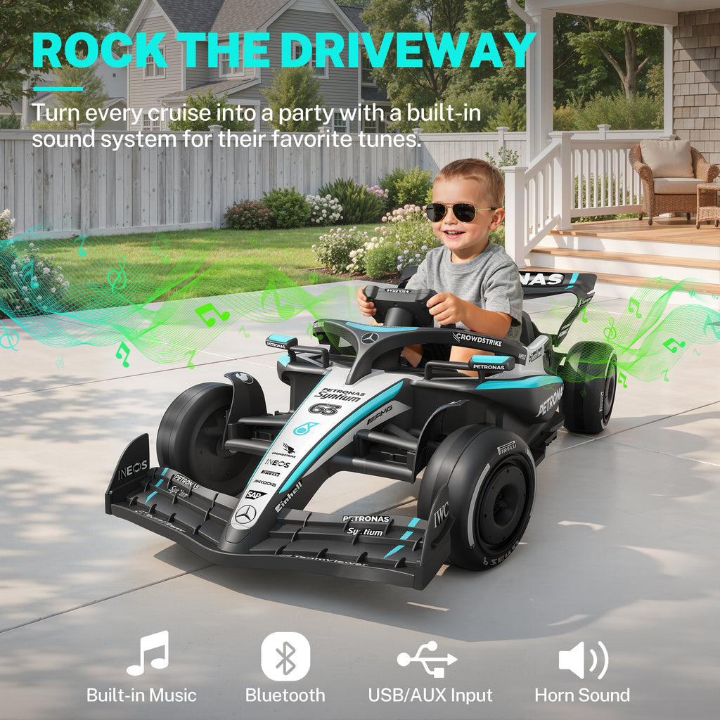 COCLUB Mercedes F1 12V Ride On Car for Kids, Battery Powered Electric Go-Kart with Parent Remote Control, Music, Bluetooth, Suspension, Kids Ride On Toy for Boys Girls Ages 3+,Black