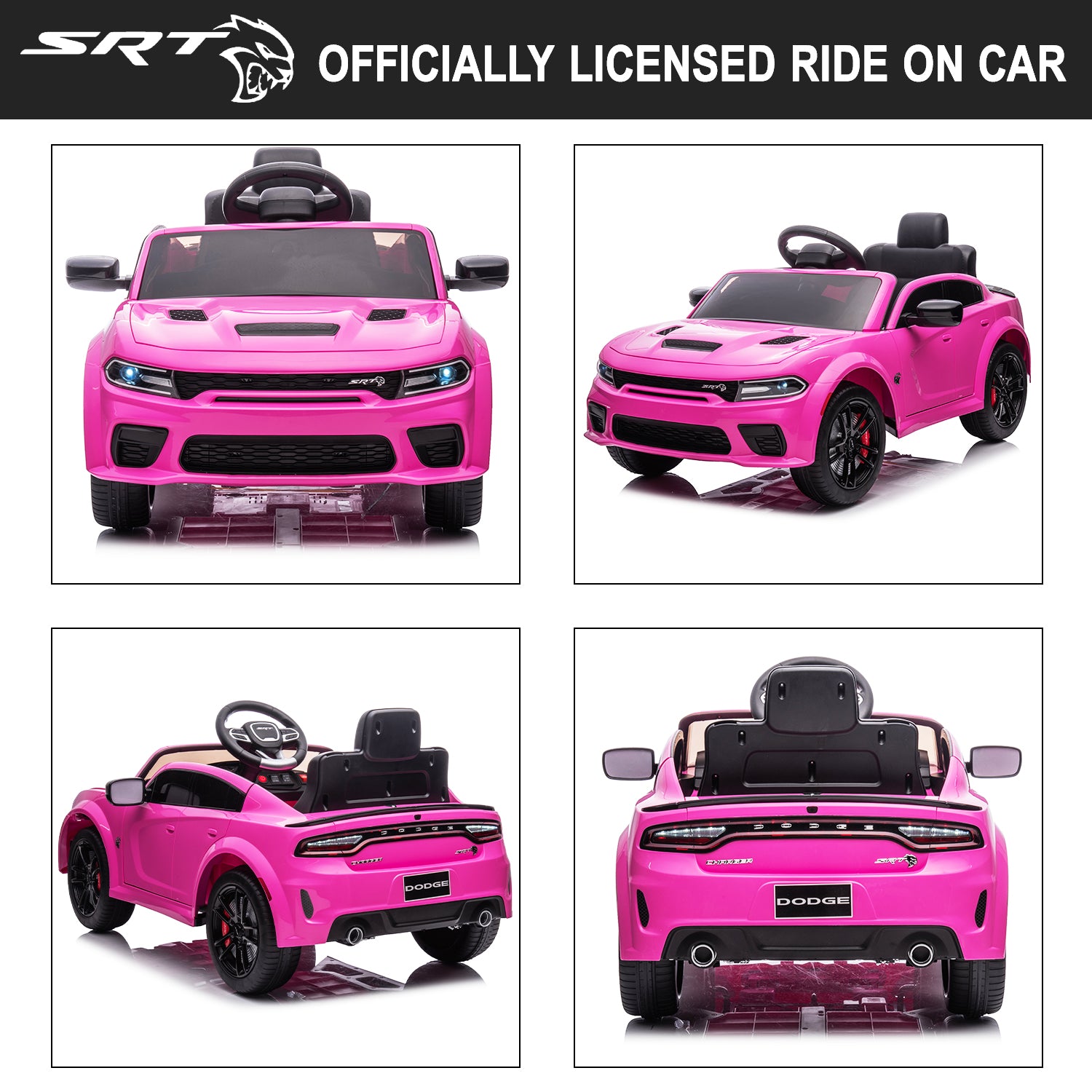 12V Ride On Car, Dodge Charger Powered Electric Car with Battery Powered, Bluetooth, Remote Control, LED Light, Ride On Toy for Ages 3+ Kids