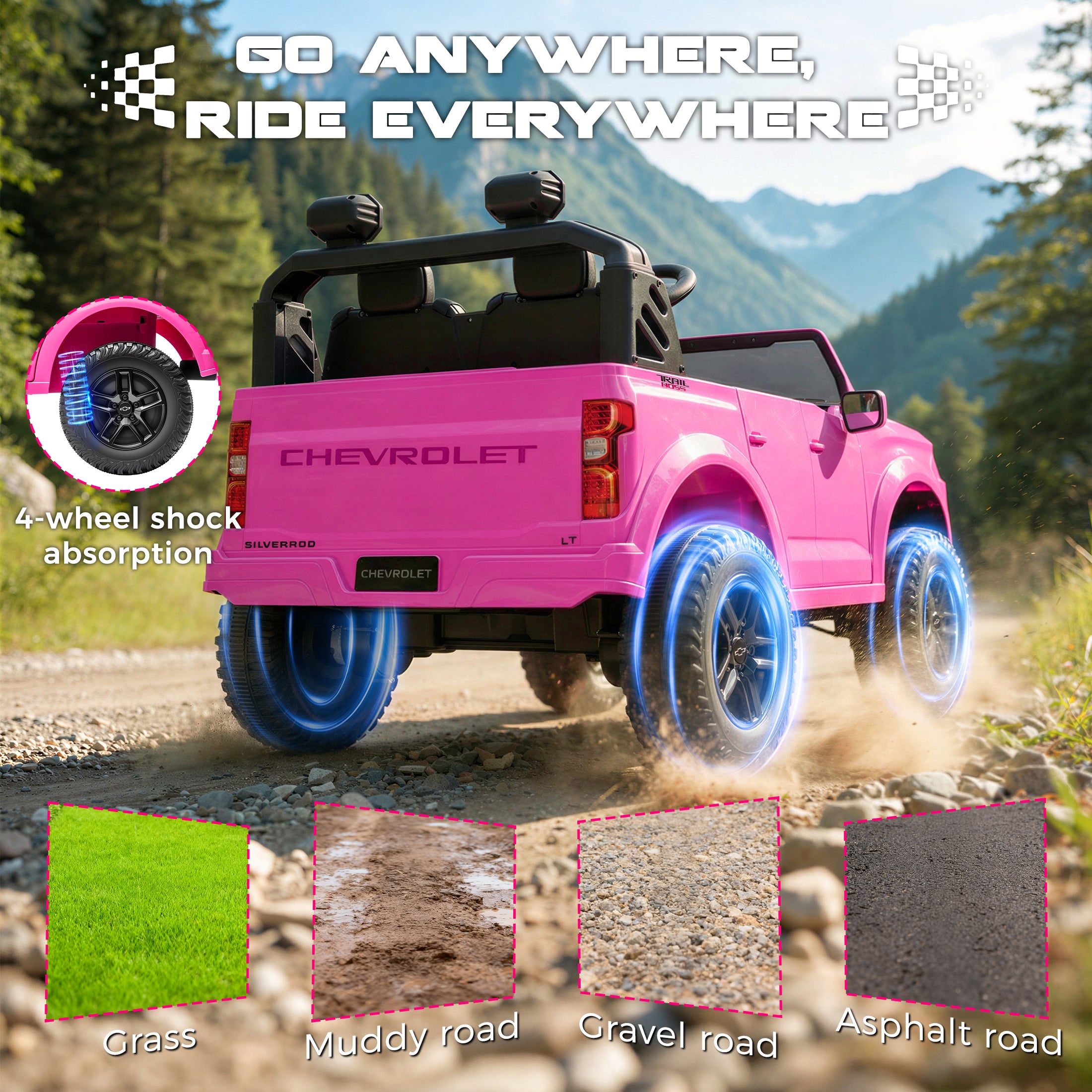 24V Ride On Car for Kids, Chevrolet Silverado 2 Seater Ride On Truck, Powered Electric Car with Remote Control, 90W Dual Motors, MP3 Bluetooth, LED, Ride On Toys for Boys Girls Ages 3–8 (Pink)