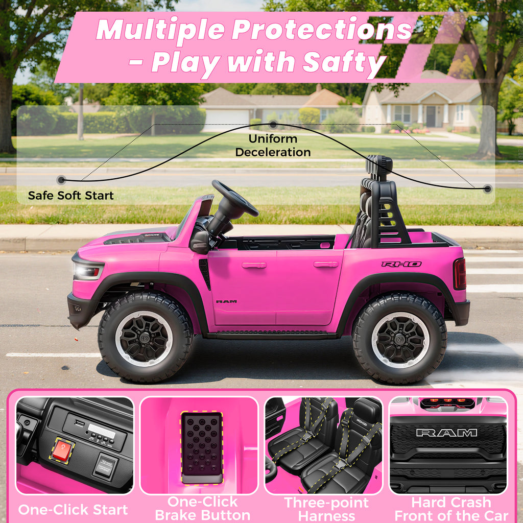24V 2 Seats Ride On Car for Kids, Licensed RAM RHO 1500 Powered Electric Car with 4 Wheels Spring Suspesion, Ride On Toy for 3-8 Year Boys & Girls with Remote Control, Horm, Siren, LED Lights