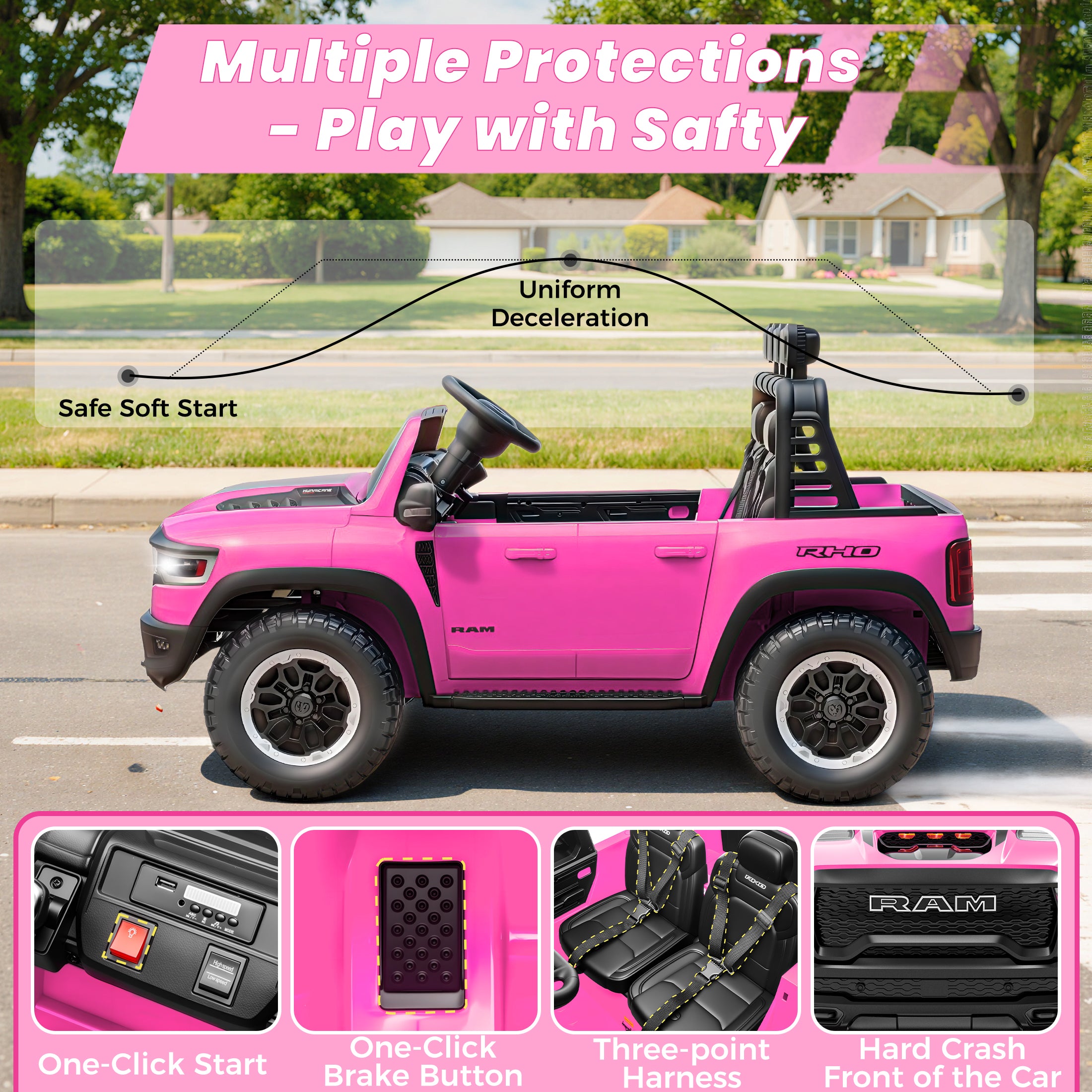 24V 2 Seats Ride On Car for Kids, Licensed RAM RHO 1500 Powered Electric Car with 4 Wheels Spring Suspesion, Ride On Toy for 3-8 Year Boys & Girls with Remote Control, Horm, Siren, LED Lights