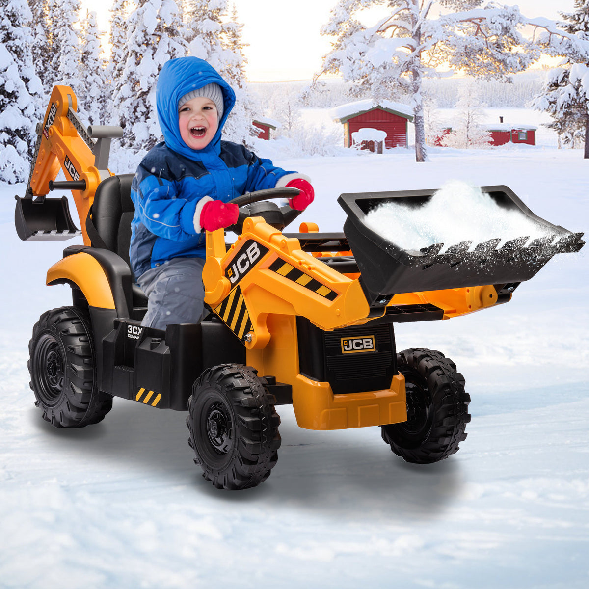 COCLUB 24V Kids JCB Ride on Excavator, Backhoe Toys for Boys with Reversible Seat, Removable Front & Rear Arms, Remote Control, Big Digger Construction Car for Kids 3-5