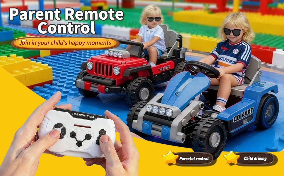 COCLUB 12V 2 Forms Block Electric Car, Power 4 Wheels Ride On Car with Remote Control, Spring Suspension, Ride On Toy for Ages 3+ Kids, Blue