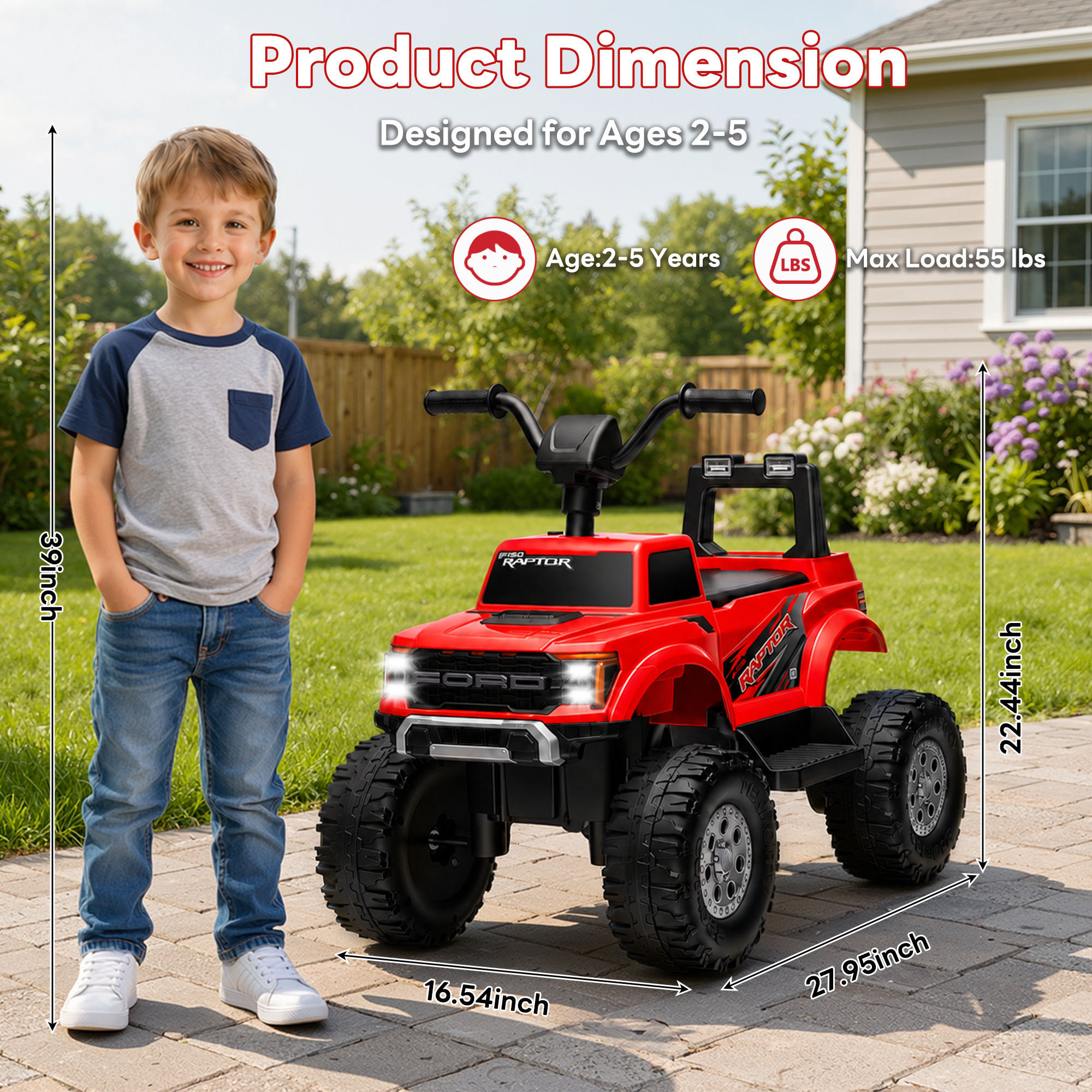 COCLUB 12V Ride On Car for Kids, Licensed Ford F-150 Raptor Battery Powered Ride On Toys w/4 Wheels, LED Lights, Toddlers Electric Car for Ages 2-5