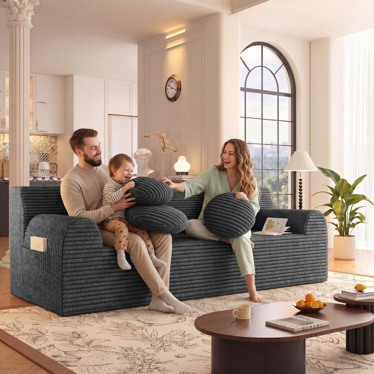 UHOMEPRO 71" Small Cloud Couch, 3 Seater Sofa with High Density Foam, No Assembly Low Profile Floor Couch for Bedroom, Apartment, 1200lbs, Deep Gray