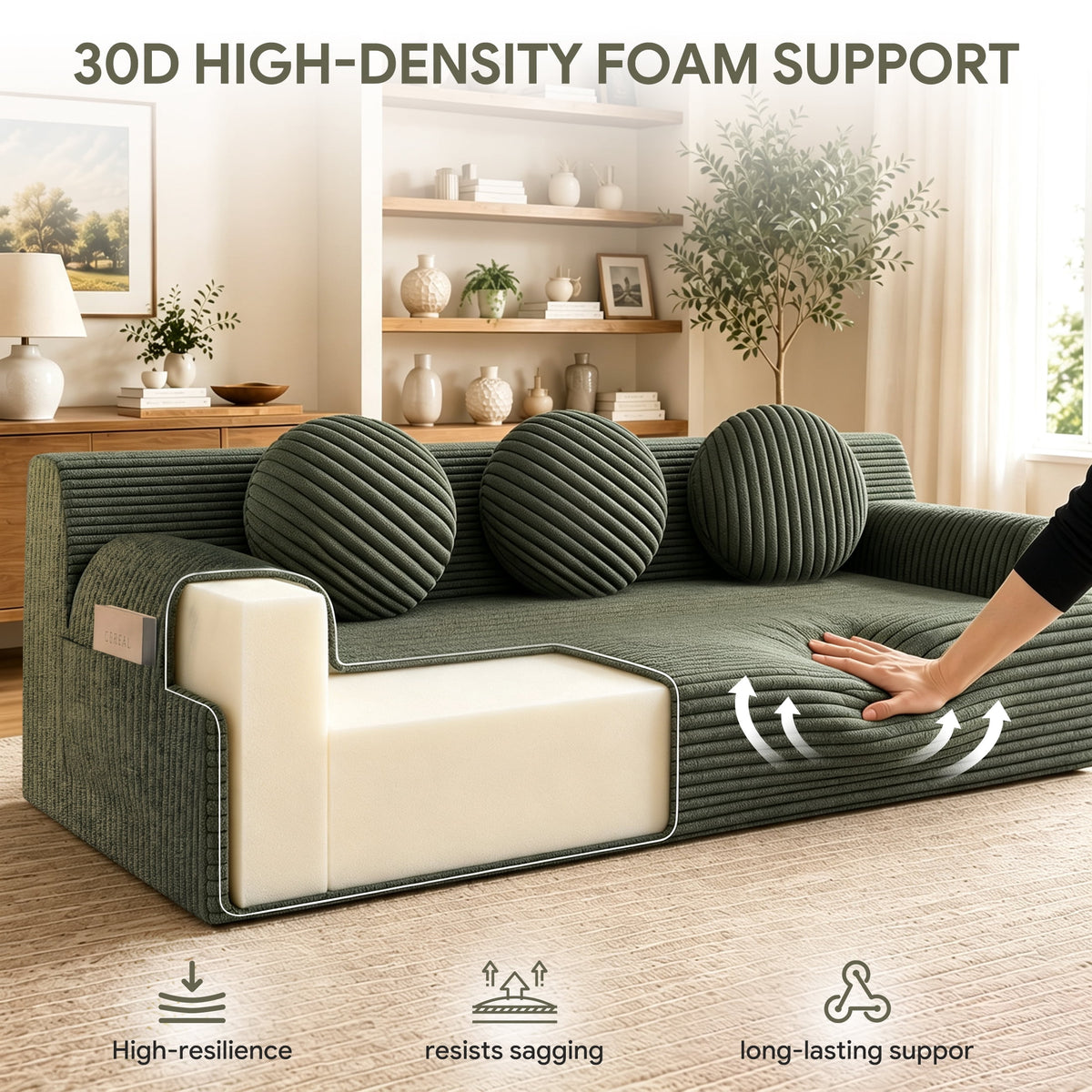 UHOMEPRO 71" Small Cloud Couch, 3 Seater Sofa with High Density Foam, No Assembly Low Profile Floor Couch for Bedroom, Apartment, 1200lbs, Deep Gray