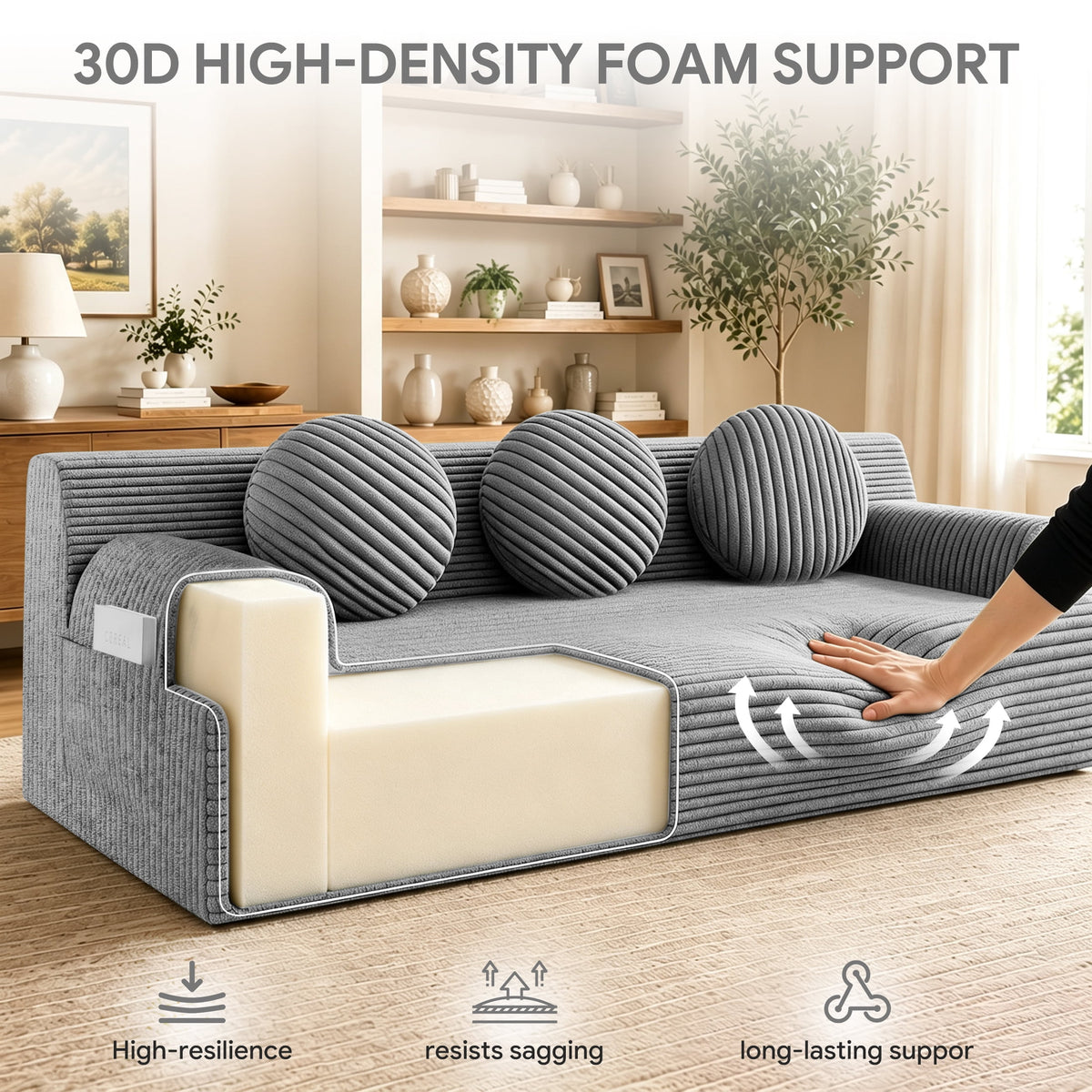 UHOMEPRO 71" Small Cloud Couch, 3 Seater Sofa with High Density Foam, No Assembly Low Profile Floor Couch for Bedroom, Apartment, 1200lbs, Deep Gray