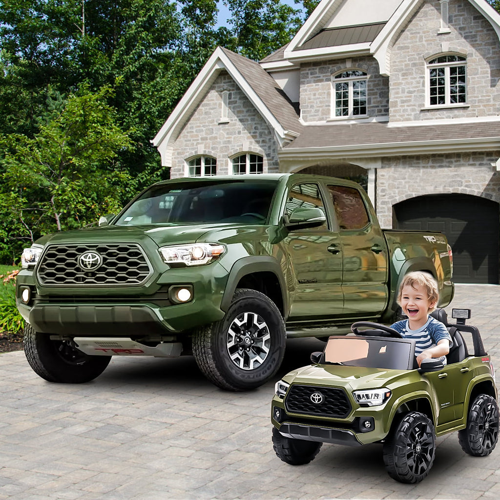 Toyota Tacoma Ride on Cars for Boys, 12V Powered Kids Ride on Cars Toy with Remote Control, Green Electric Vehicles Ride on Truck with Headlights/Music Player for 3 to 5 Years Old Boy Girls GTIN:08043618885739