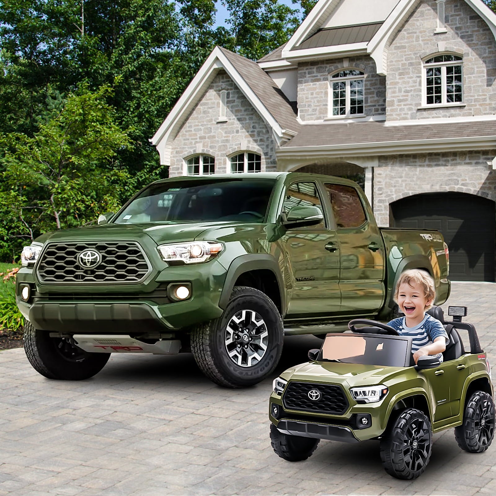 Toyota Tacoma Ride on Cars for Boys, 12V Powered Kids Ride on Cars Toy with Remote Control, Green Electric Vehicles Ride on Truck with Headlights/Music Player for 3 to 5 Years Old Boy Girls GTIN:08043618885739
