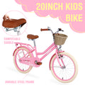 Girls Bike with Basket for Kids 7-10, 20" Kids' Bicycles Leather Saddle & Safety Bell, Pink