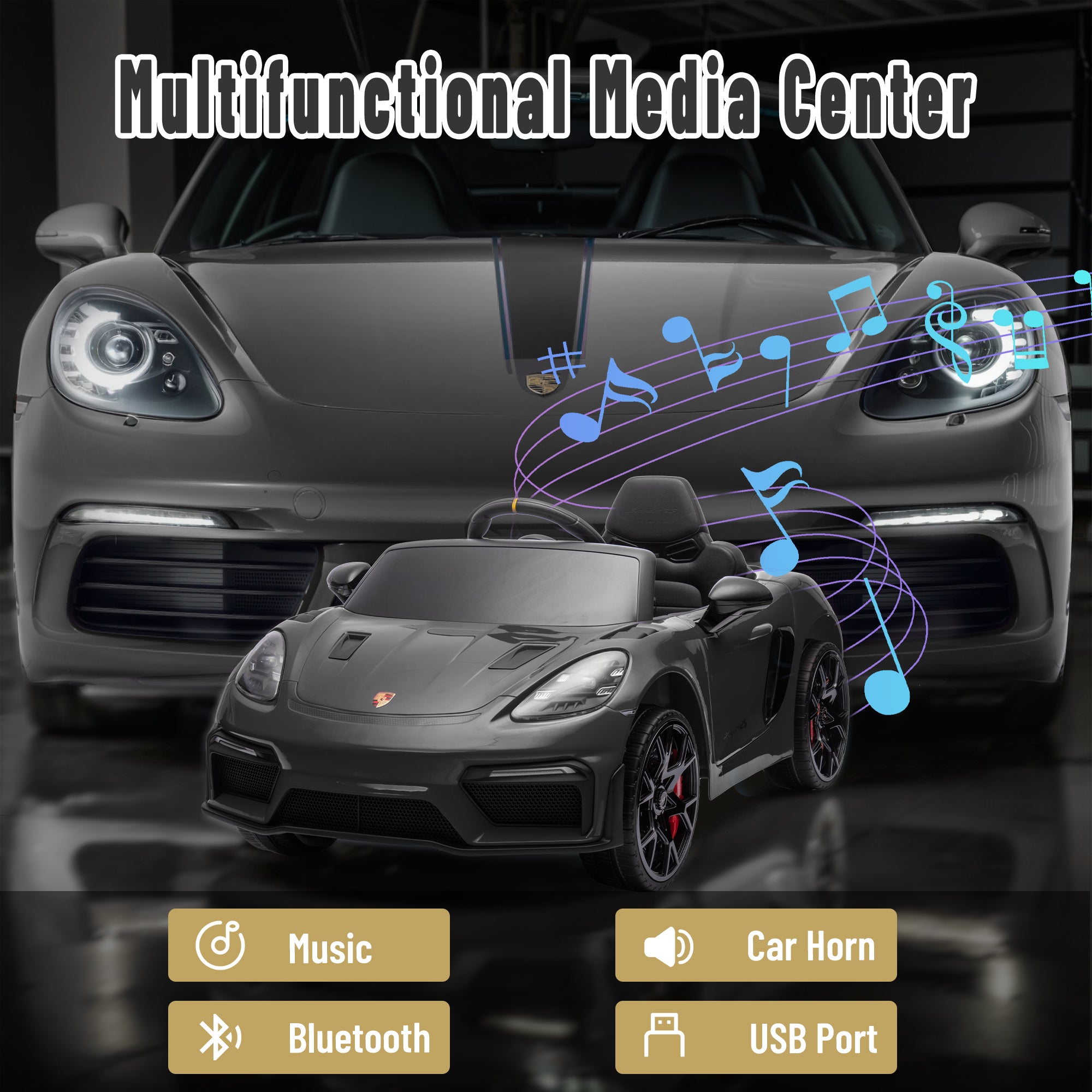 Porsche 718 Kids Ride On Toy, Electric Car for Toddlers with Remote Control, 4 Wheel Suspension, Bluetooth, Music, LED, Safety Belts, Kids Sports Ride on Car for Toddler 3-6 Yrs Boys Girls Gifts