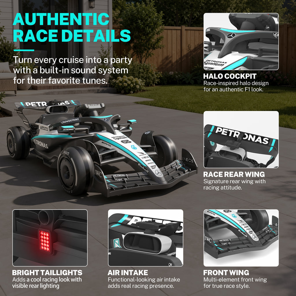 COCLUB Mercedes F1 12V Ride On Car for Kids, Battery Powered Electric Go-Kart with Parent Remote Control, Music, Bluetooth, Suspension, Kids Ride On Toy for Boys Girls Ages 3+,Black