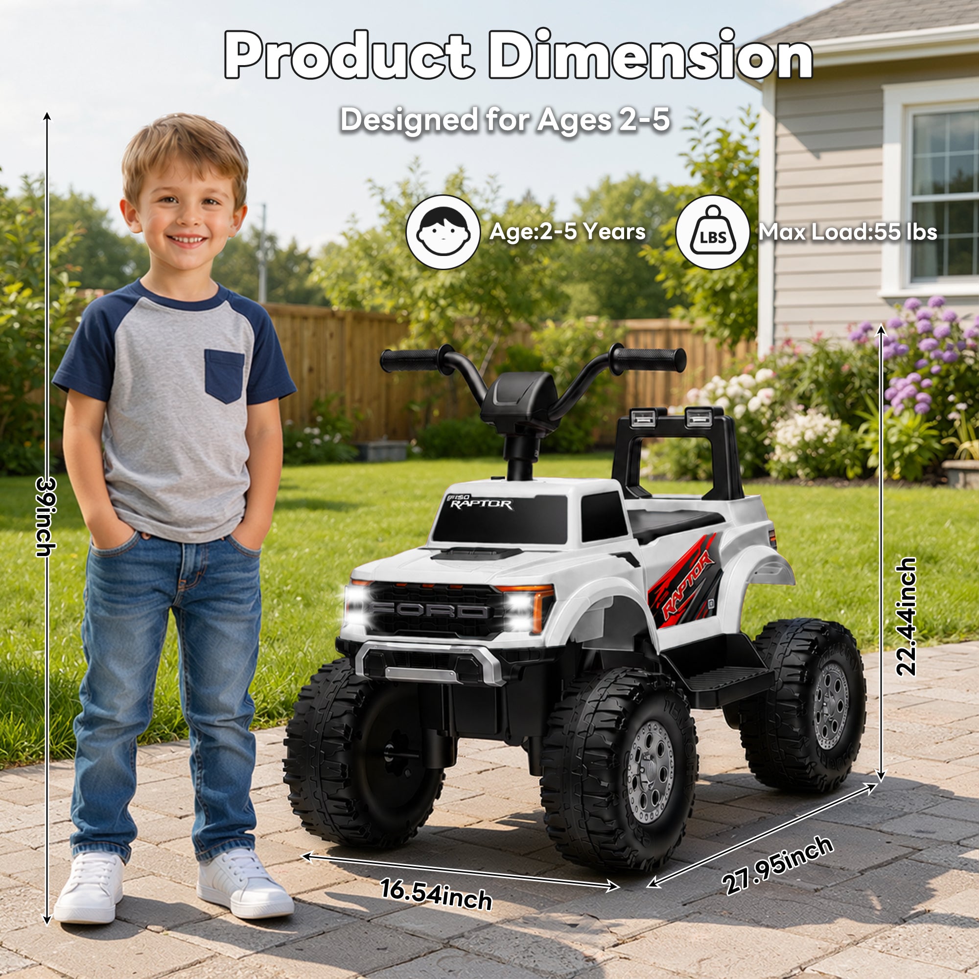 COCLUB 12V Ride On Car for Kids, Licensed Ford F-150 Raptor Battery Powered Ride On Toys w/4 Wheels, LED Lights, Toddlers Electric Car for Ages 2-5