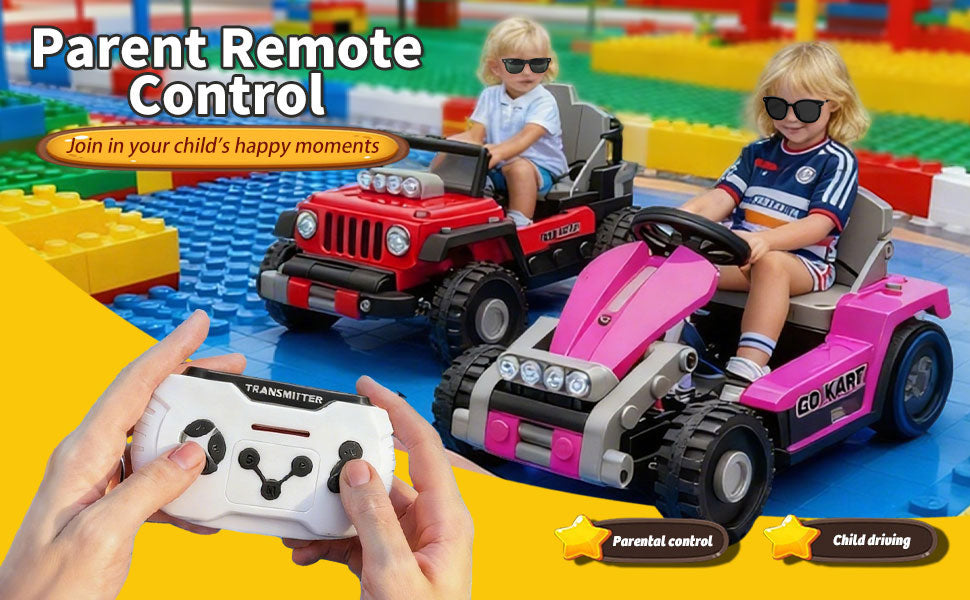 COCLUB 12V 2 Forms Block Electric Car, Power 4 Wheels Ride On Car with Remote Control, Spring Suspension, Ride On Toy for Ages 3+ Kids, Blue