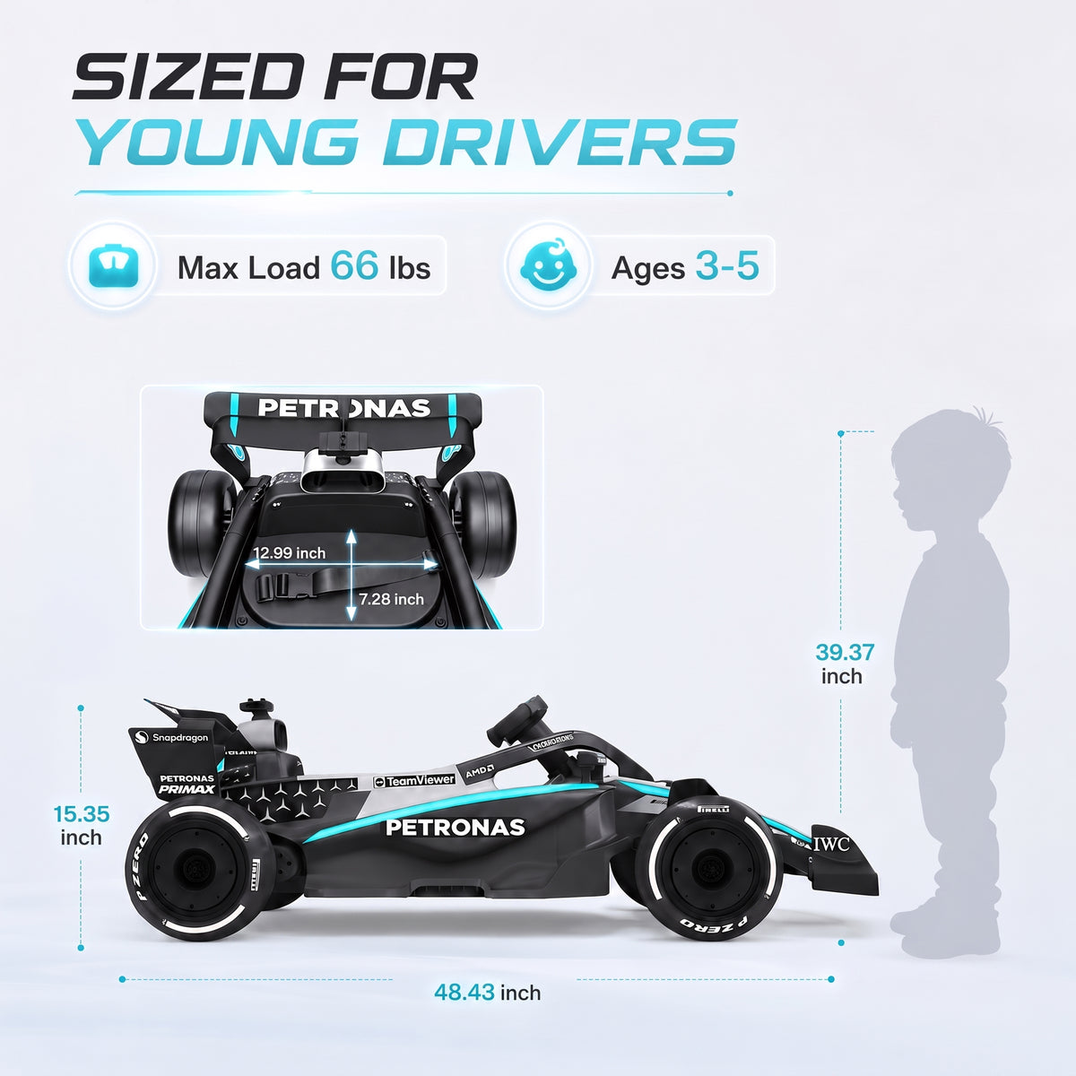 Mercedes-Benz F1 W16 24V Electric Go Kart, COCLUB Kids Ride on Car with Remote Contro, LED Light, Music, Bluetooth, for Ages 3-8
