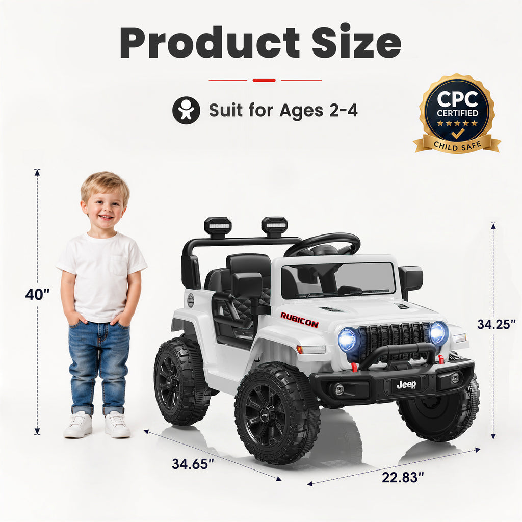Jeep 12V Ride on Car with Remote Control/Bluetooth, Jeep Wrangler Rubicon Battery Powered Ride on Truck Toy w/Dual Wheel Suspension, Electric Car for Kids Toddler