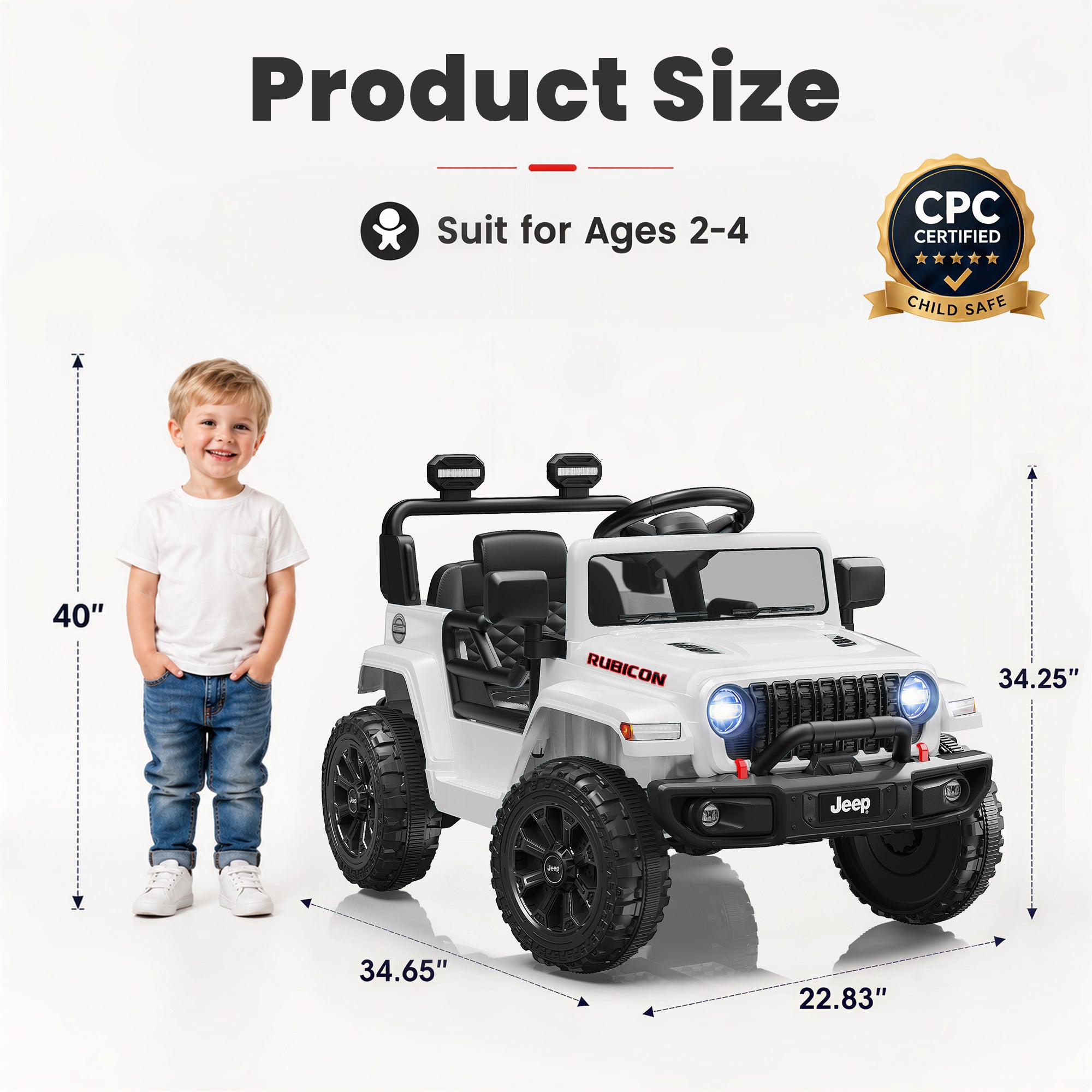 Jeep 12V Ride on Car with Remote Control/Bluetooth, Jeep Wrangler Rubicon Battery Powered Ride on Truck Toy w/Dual Wheel Suspension, Electric Car for Kids Toddler