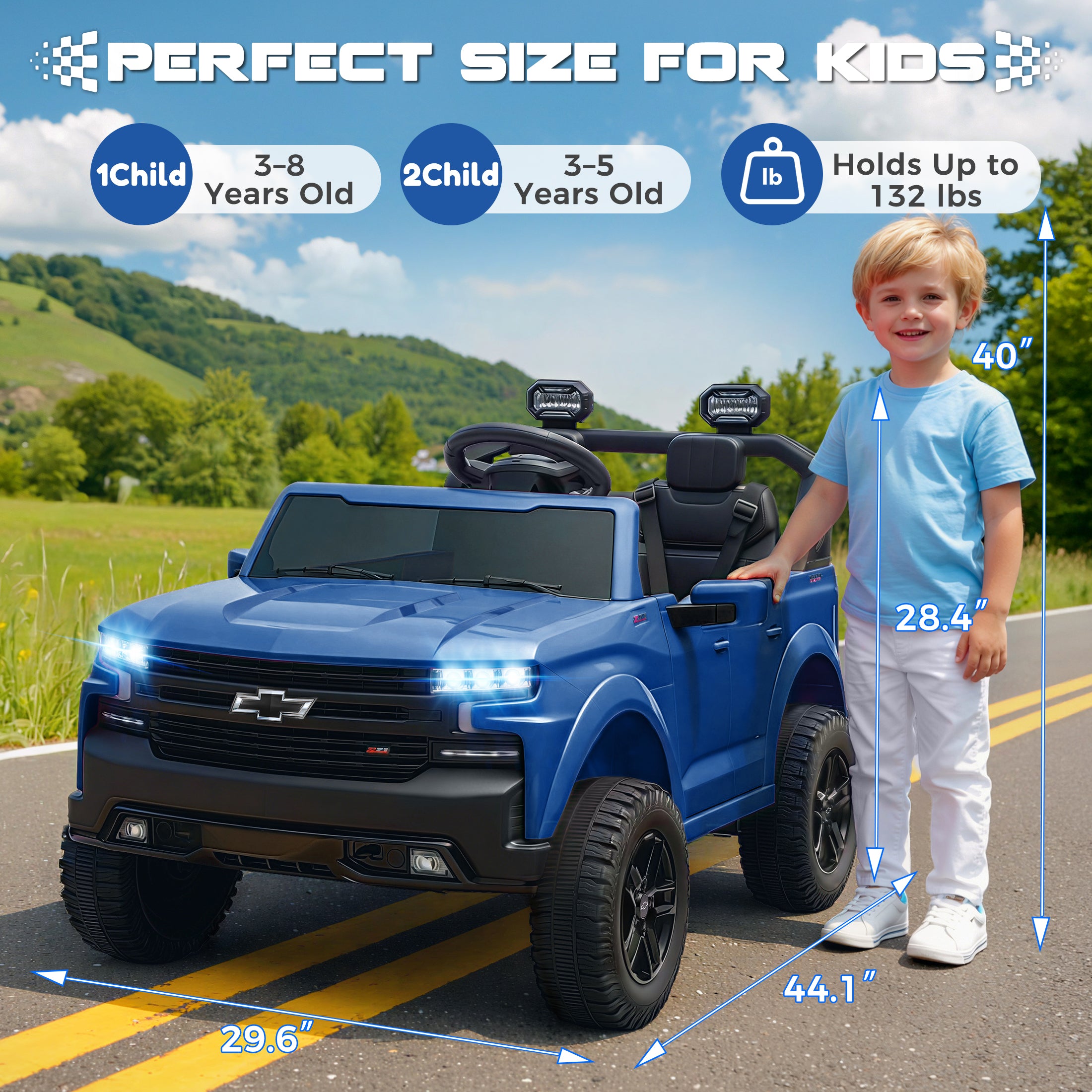 24V Ride On Car for Kids, Chevrolet Silverado 2 Seater Ride On Truck, Powered Electric Car with Remote Control, 90W Dual Motors, MP3 Bluetooth, LED, Ride On Toys for Boys Girls Ages 3–8 (Pink)