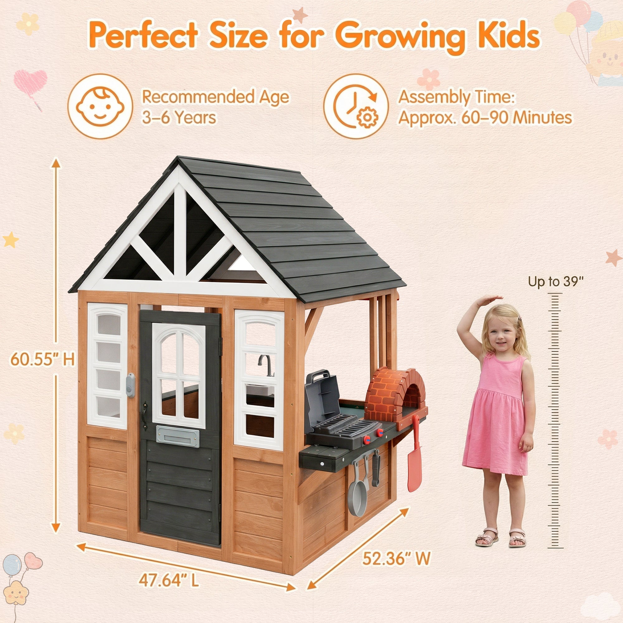 COCLUB Outdoor Tool Shed Playhouse for Kids, Wooden Play House with Workbench & Accessories, Blue and Red Toddler Play Set, Toys for Backyard