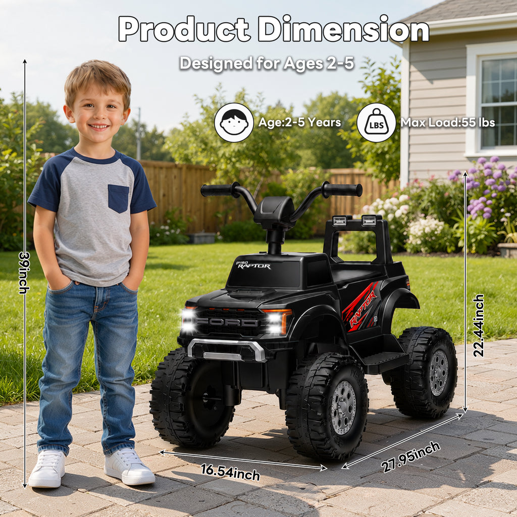 COCLUB 12V Ride On Car for Kids, Licensed Ford F-150 Raptor Battery Powered Ride On Toys w/4 Wheels, LED Lights, Toddlers Electric Car for Ages 2-5