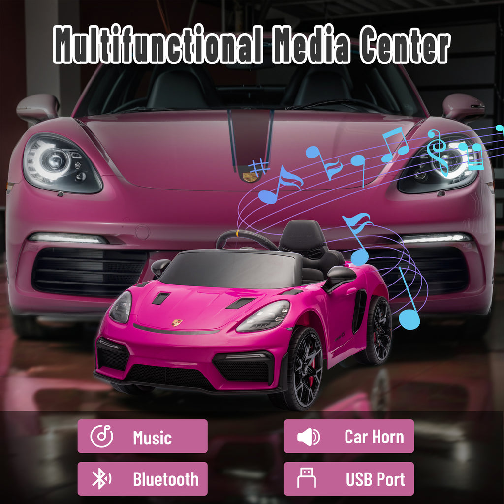 Porsche 718 Kids Ride On Toy, Electric Car for Toddlers with Remote Control, 4 Wheel Suspension, Bluetooth, Music, LED, Safety Belts, Kids Sports Ride on Car for Toddler 3-6 Yrs Boys Girls Gifts