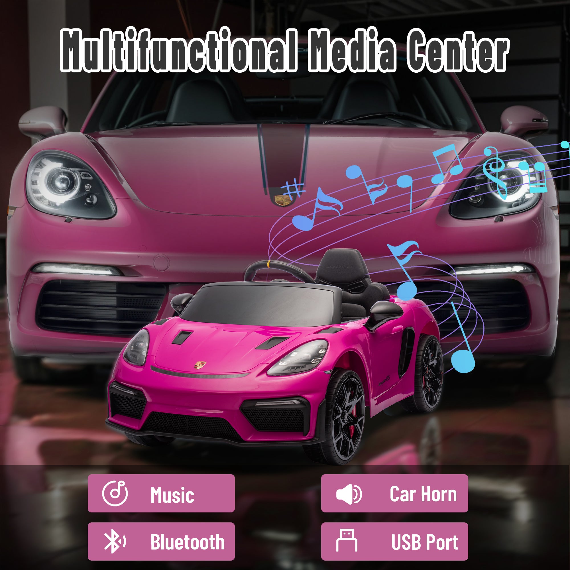 Porsche 718 Kids Ride On Toy, Electric Car for Toddlers with Remote Control, 4 Wheel Suspension, Bluetooth, Music, LED, Safety Belts, Kids Sports Ride on Car for Toddler 3-6 Yrs Boys Girls Gifts