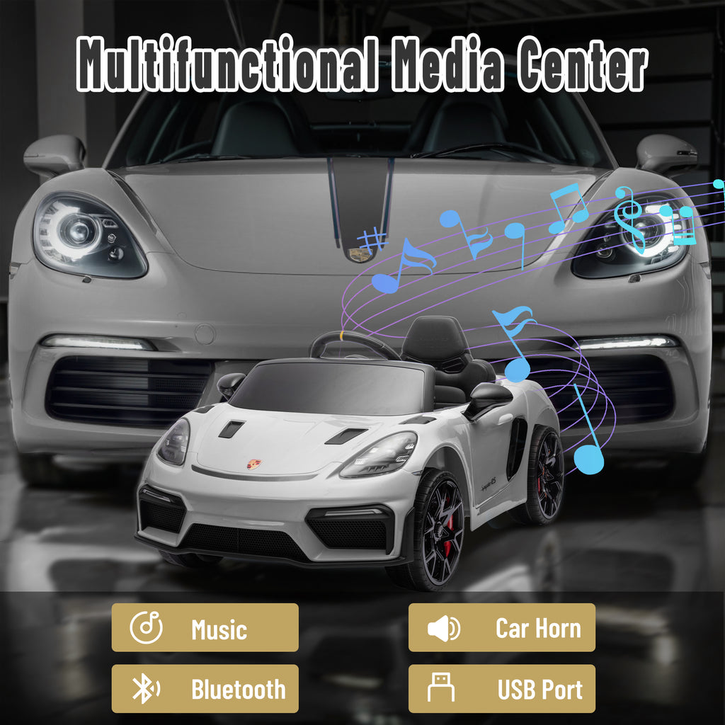 Porsche 718 Kids Ride On Toy, Electric Car for Toddlers with Remote Control, 4 Wheel Suspension, Bluetooth, Music, LED, Safety Belts, Kids Sports Ride on Car for Toddler 3-6 Yrs Boys Girls Gifts