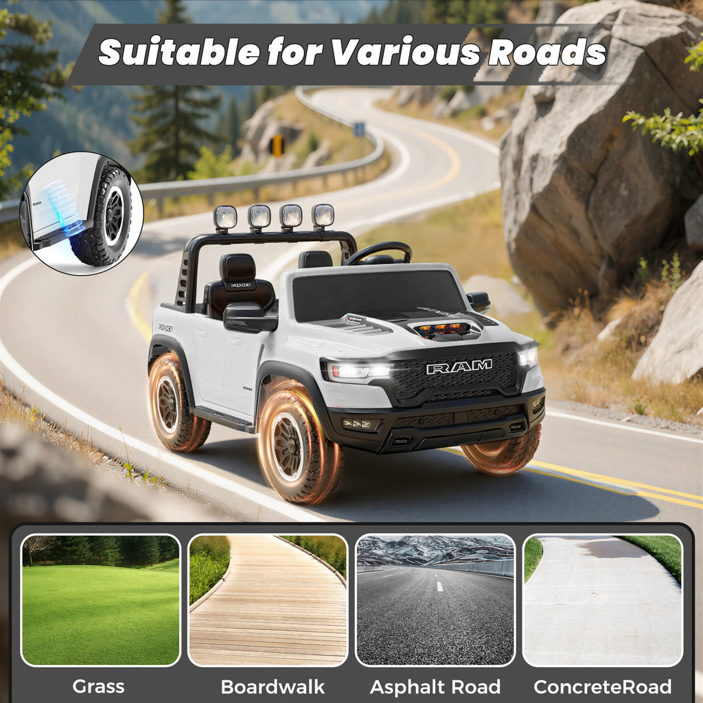 24V 2 Seats Ride On Car for Kids, Licensed RAM RHO 1500 Powered Electric Car with 4 Wheels Spring Suspesion, Ride On Toy for 3-8 Year Boys & Girls with Remote Control, Horm, Siren, LED Lights