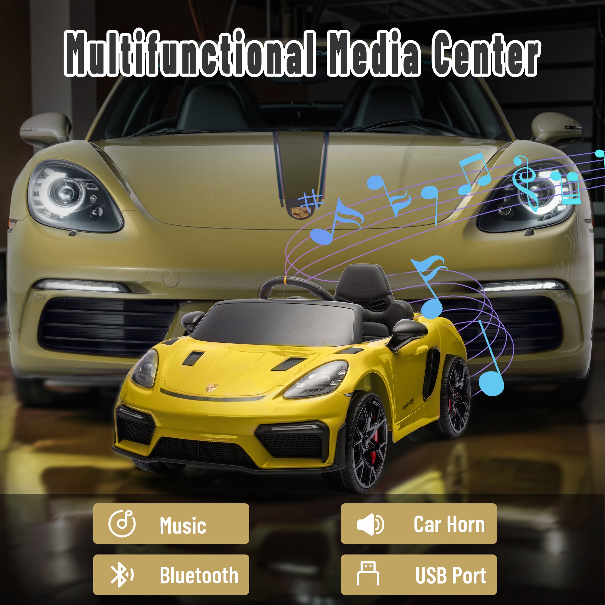 Porsche 718 Kids Ride On Toy, Electric Car for Toddlers with Remote Control, 4 Wheel Suspension, Bluetooth, Music, LED, Safety Belts, Kids Sports Ride on Car for Toddler 3-6 Yrs Boys Girls Gifts
