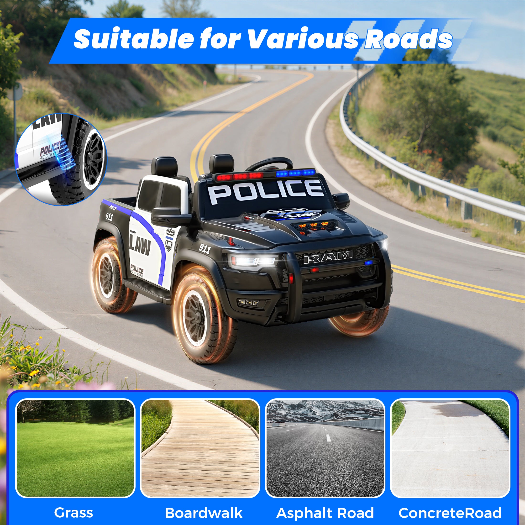 COCLUB 24V 2 Seat Ride On Car for Kids, Licensed RAM RHO 1500 Powered Electric Car with 4 Wheels Spring Suspesion, Ride On Toy for 3-8 Year Boys & Girls with Remote Control, Horm, Siren, Lights
