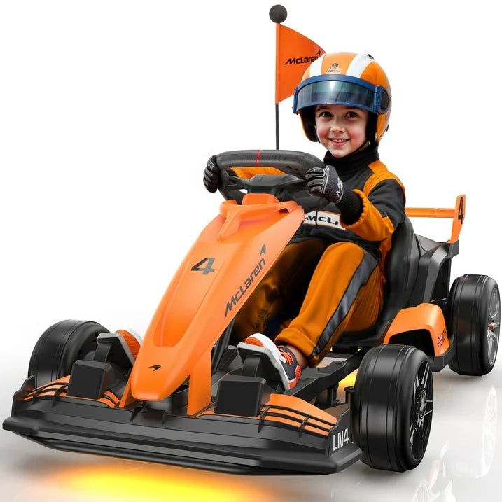 McLaren 36 Kids Electric Go Kart, 36V Powered Drift Racing Ride On Car Toy, 500W Dual Motor, 3-Level Adjustable Seat, Rear-Wheel Drive, 360° Spin Pedal Go Kart for Boys Girls Ages 6+, Orange