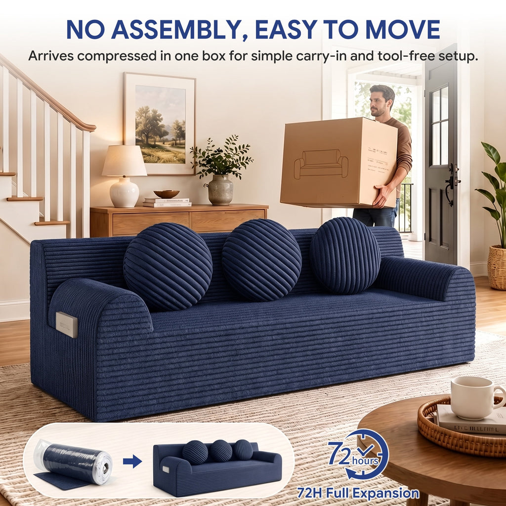 UHOMEPRO 71" Small Cloud Couch, 3 Seater Sofa with High Density Foam, No Assembly Low Profile Floor Couch for Bedroom, Apartment, 1200lbs, Deep Gray