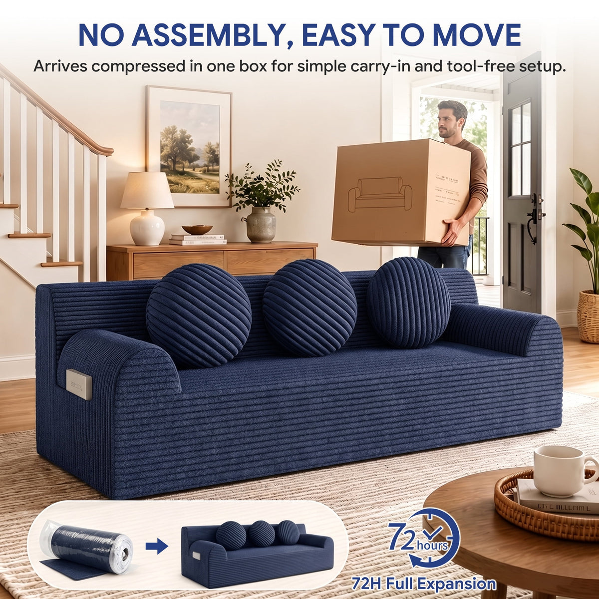 UHOMEPRO 71" Small Cloud Couch, 3 Seater Sofa with High Density Foam, No Assembly Low Profile Floor Couch for Bedroom, Apartment, 1200lbs, Deep Gray