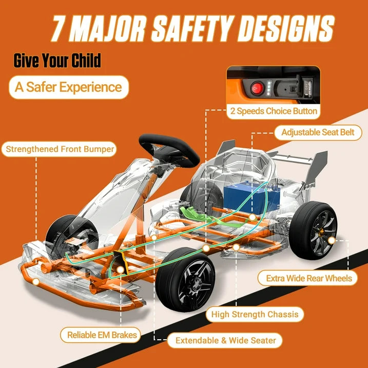McLaren 36 Kids Electric Go Kart, 36V Powered Drift Racing Ride On Car Toy, 500W Dual Motor, 3-Level Adjustable Seat, Rear-Wheel Drive, 360° Spin Pedal Go Kart for Boys Girls Ages 6+, Orange