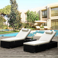 UHOMEPRO 3-Piece Outdoor Patio Furniture Set Chaise Lounge, Patio Reclining Rattan Lounge Chair Chaise Couch Cushioned with Glass Coffee Table, Adjustable Back and Feet, Lounger Chair for Pool Garden