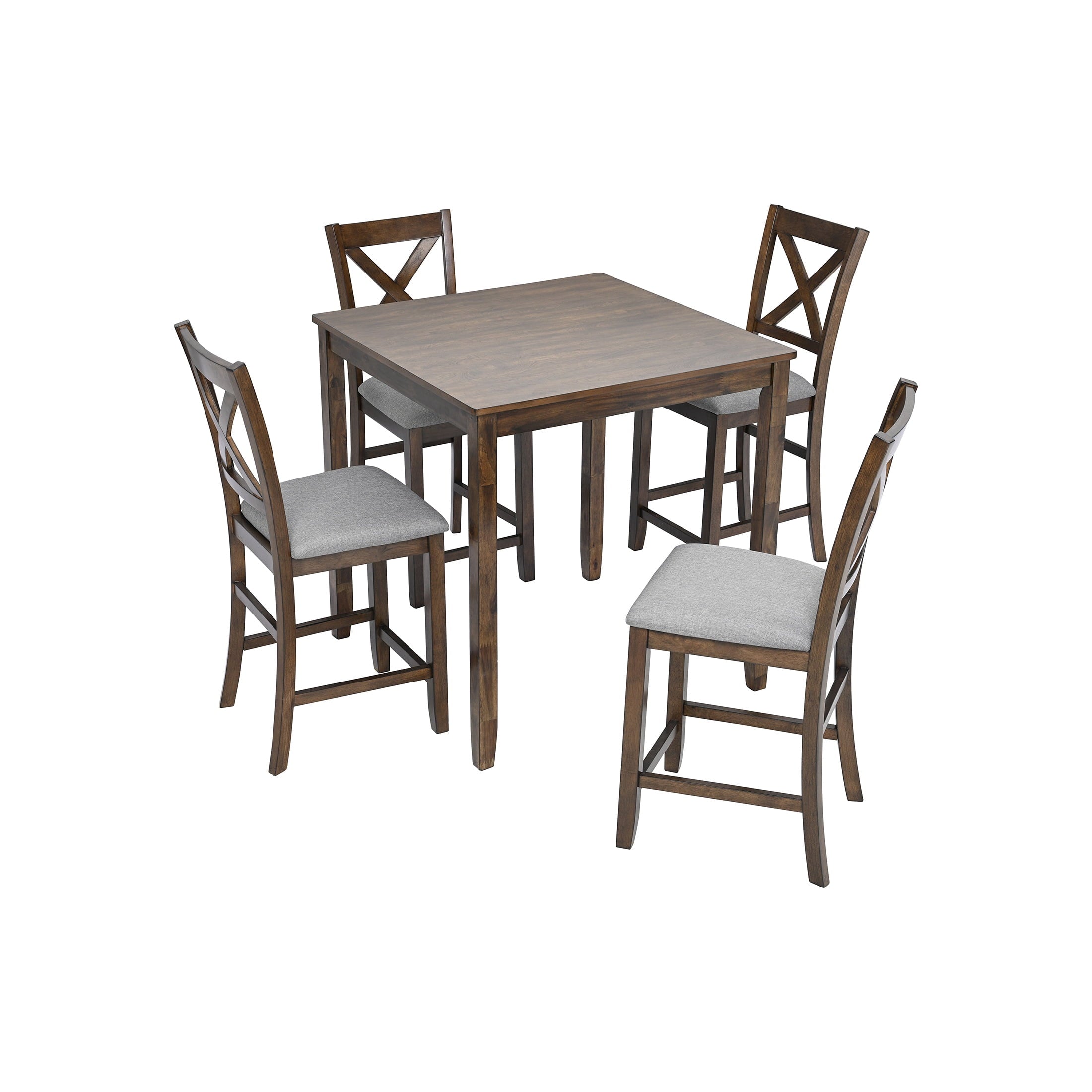 UHOMEPRO Dining Table Set for 4, Modern Counter Height Kitchen Table with 4 Upholstered Chairs, 5 Piece Solid Wood Dining Room Set, Farmhouse Kitchen Dining Table set of 4 for Home, Walnut Style A