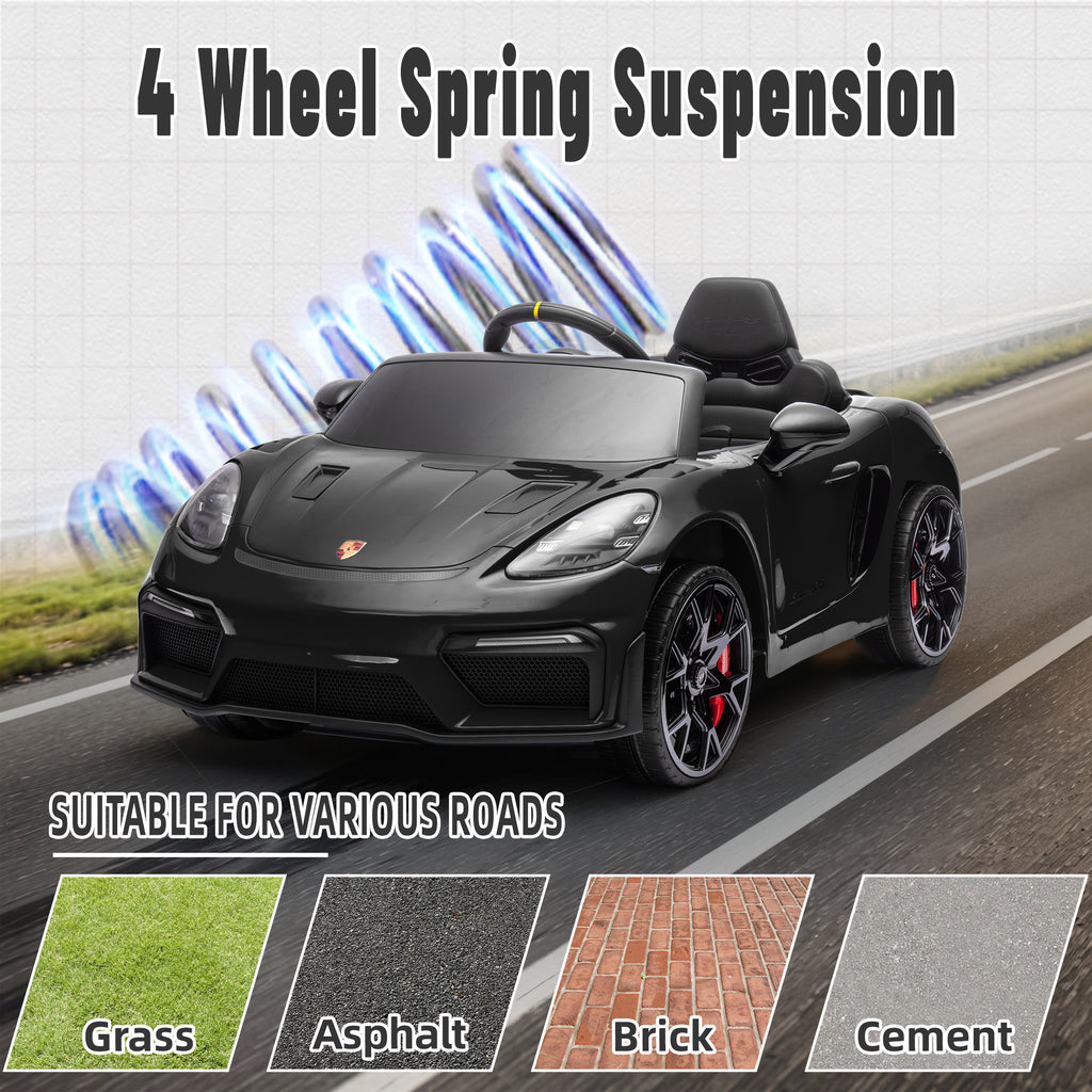 Porsche 718 Kids Ride On Toy, Electric Car for Toddlers with Remote Control, 4 Wheel Suspension, Bluetooth, Music, LED, Safety Belts, Kids Sports Ride on Car for Toddler 3-6 Yrs Boys Girls Gifts