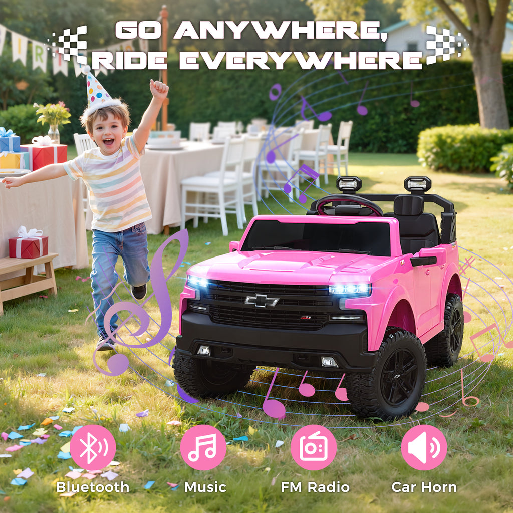 24V Ride On Car for Kids, Chevrolet Silverado 2 Seater Ride On Truck, Powered Electric Car with Remote Control, 90W Dual Motors, MP3 Bluetooth, LED, Ride On Toys for Boys Girls Ages 3–8 (Pink)