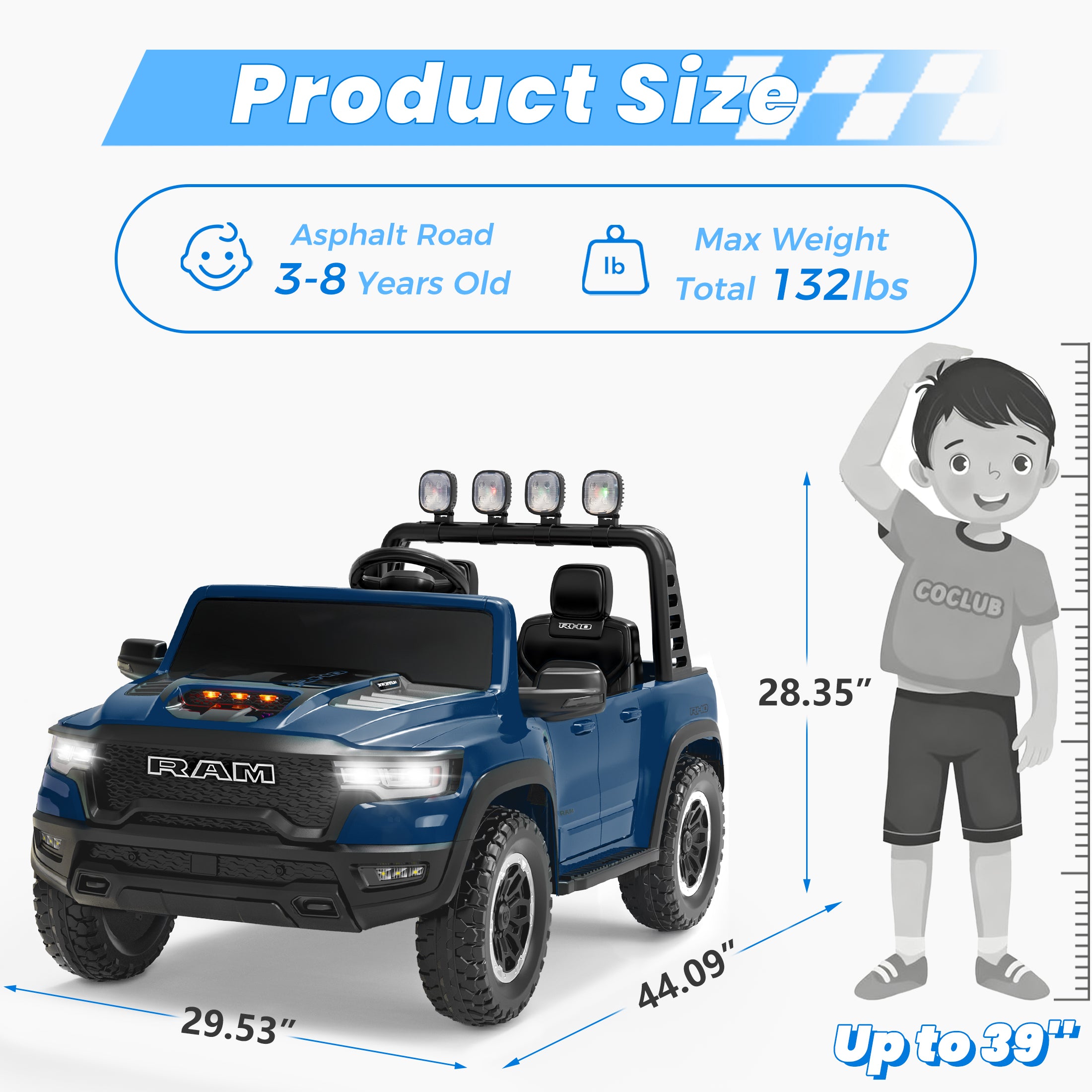 24V 2 Seats Ride On Car for Kids, Licensed RAM RHO 1500 Powered Electric Car with 4 Wheels Spring Suspesion, Ride On Toy for 3-8 Year Boys & Girls with Remote Control, Horm, Siren, LED Lights