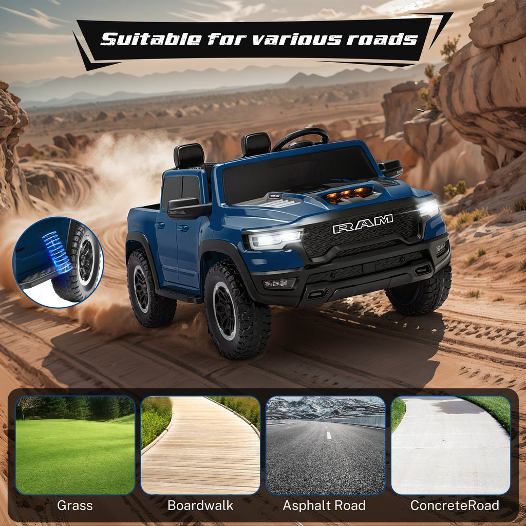 COCLUB RAM 24V Ride on Cars for Tow Kids, RAM 1500 RHO 2 Seat Battery Powered Ride on Toys with Remote Control, 4 Wheels Suspension Trunk, LED Light, MP3 Player, Electric Car for Kids Boy Girl Gift