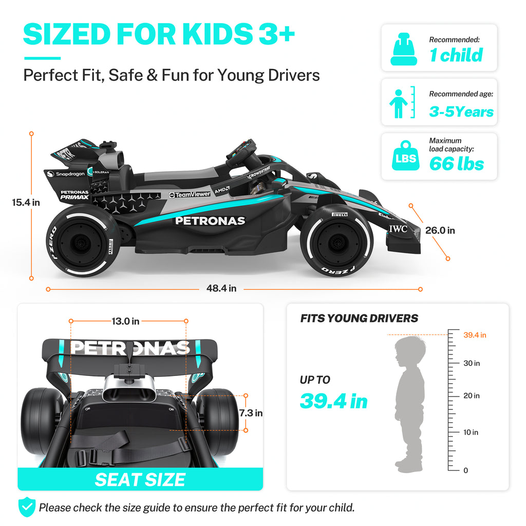 COCLUB Mercedes F1 12V Ride On Car for Kids, Battery Powered Electric Go-Kart with Parent Remote Control, Music, Bluetooth, Suspension, Kids Ride On Toy for Boys Girls Ages 3+,Black