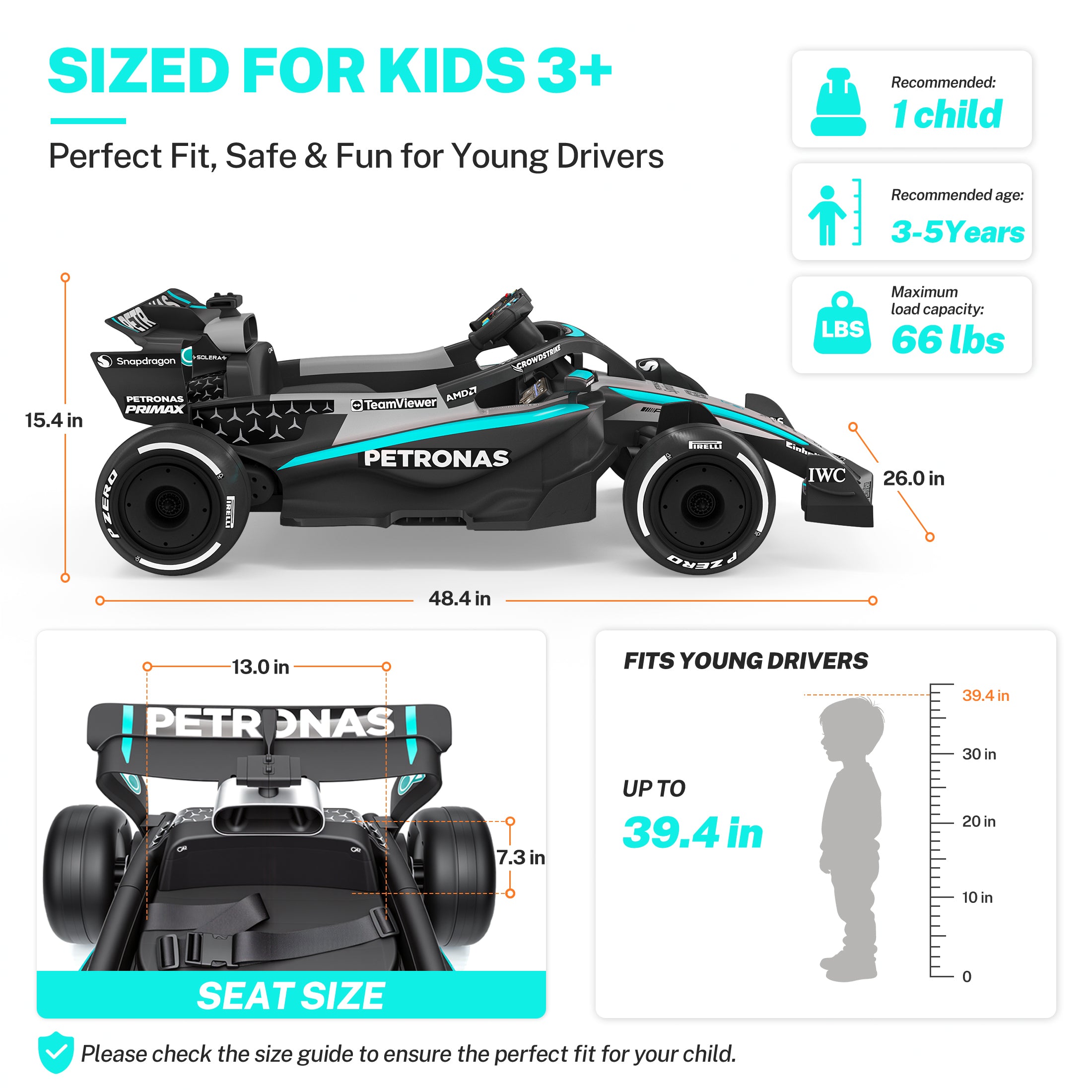 COCLUB Mercedes F1 12V Ride On Car for Kids, Battery Powered Electric Go-Kart with Parent Remote Control, Music, Bluetooth, Suspension, Kids Ride On Toy for Boys Girls Ages 3+,Black